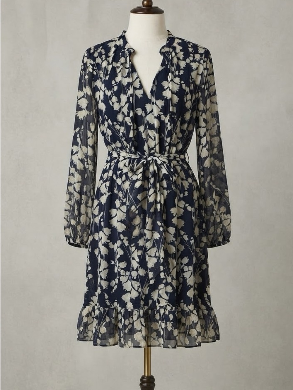 Tommy Hilfiger Navy and Cream Floral Wrap Midi Dress